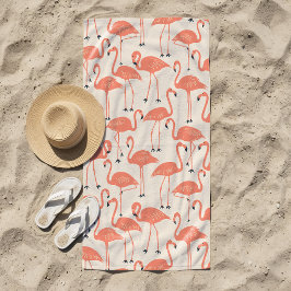 Retro met de hand getekend flamingo patroon | Zons Strandlaken
