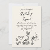 Retro met de hand getekende foto verjaardagsbrunch kaart (Voorkant)