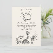 Retro met de hand getekende foto verjaardagsbrunch kaart (Staand voorkant)