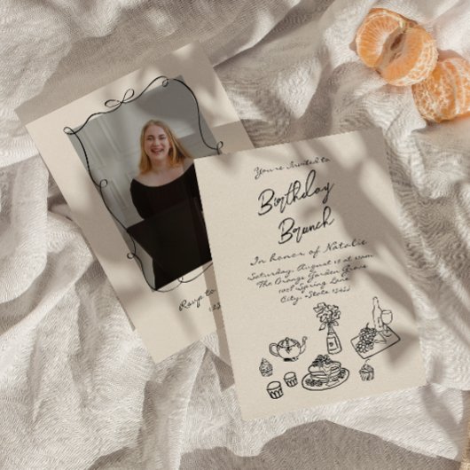 Retro met de hand getekende foto verjaardagsbrunch kaart