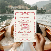 Retro met de hand getekende rode unieke boog huwel save the date