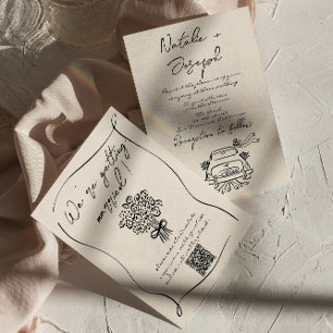 Retro met de hand getekende romantische QR-code br Kaart