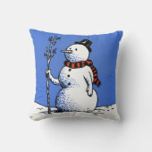 Retro met de hand getekende sneeuwman kussen (Voorkant)