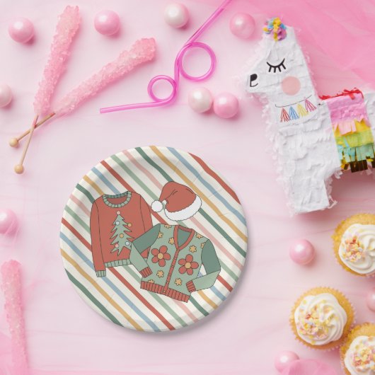 Retro met kerst — Ugly Sweater Party Paper Borden Papieren Bordje (Feest)