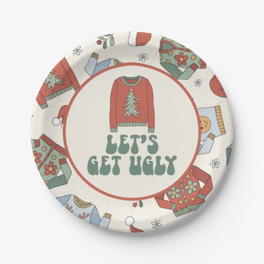 Retro met kerst — Ugly Sweater Party Paper Borden Papieren Bordje (Voorkant)