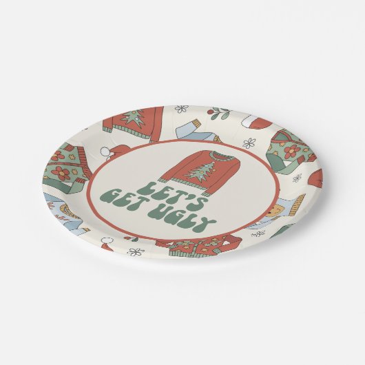 Retro met kerst — Ugly Sweater Party Paper Borden Papieren Bordje (Gekanteld)