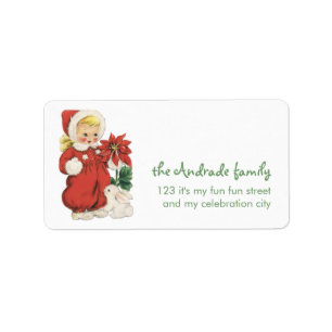 Retro met kerstcadeaus voor meisjes Rood Poinsetti Etiket