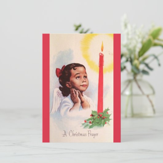  Retro met Kerstmis, Afrikaans engel, bidden Feestdagenkaart (Staand voorkant)