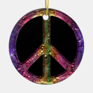 Retro Metallic Grunge Peace Sign-decor Keramisch Ornament