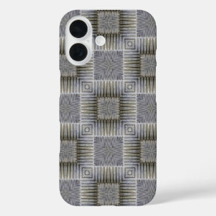 Retro Metallic Silver Decorative Squares Patroon iPhone 16 Hoesje