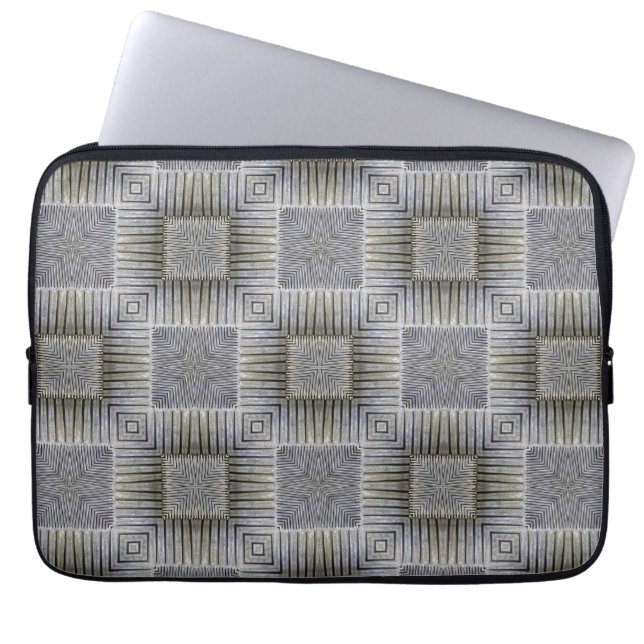 Retro Metallic Silver Decorative Squares Patroon Laptop Sleeve (Voorkant)