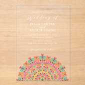 Retro Mexicaans Terrein Bloeiende Mandala bruiloft Acryl Uitnodigingen (Voorkant)