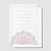 Retro Mexicaans Terrein Bloeiende Mandala bruiloft Vellum Uitnodigingen (Offset)