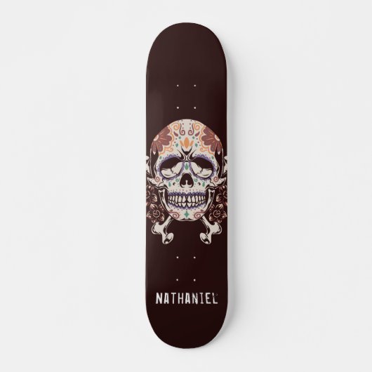 Retro Mexicaanse Suiker Schedel Aangepaste Naam Persoonlijk Skateboard (Voorkant)
