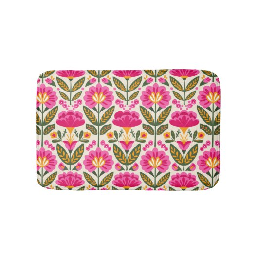 Retro Mexicaanse Talavera Bloemen Fuchsia Roze Blo Badmat (Voorkant)