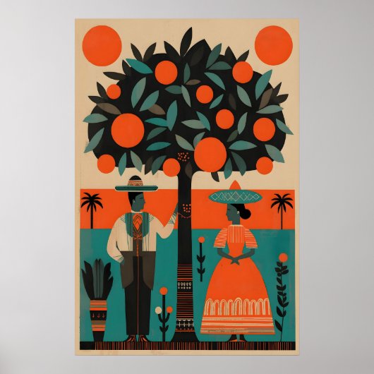 Retro Mexicaanse volkskunstprint Levendige Illustr Poster (Voorkant)