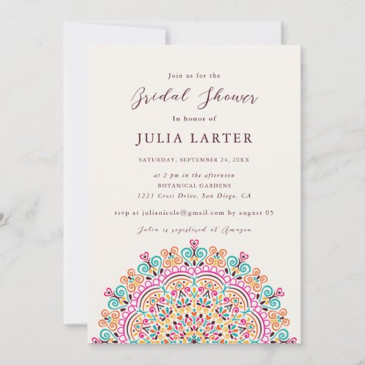 Retro Mexican Flourish Mandala Bridal Shower Kaart (Voorkant)