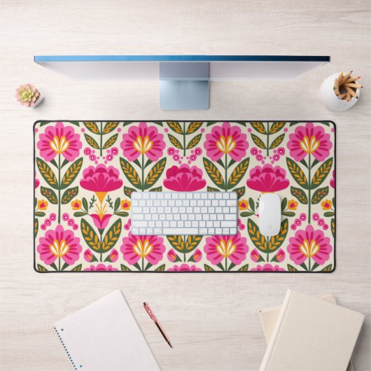 Retro Mexican Flowers Fuchsia Pink Floral Bureaumat (Kantoor 1)