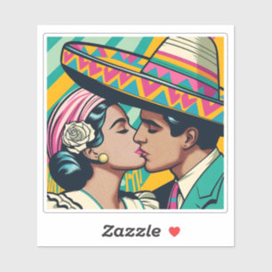 Retro Mexican Kiss Feestelijke Fiesta Sombrero Sticker
