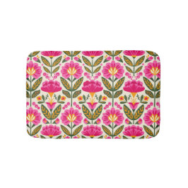 Retro Mexican Talavera Flowers Fuchsia Pink Floral Badmat