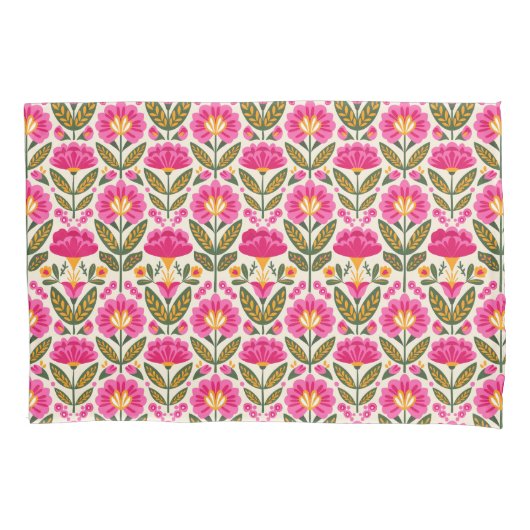 Retro Mexican Talavera Flowers Pink Boho Floral  Kussensloop (Voorkant)