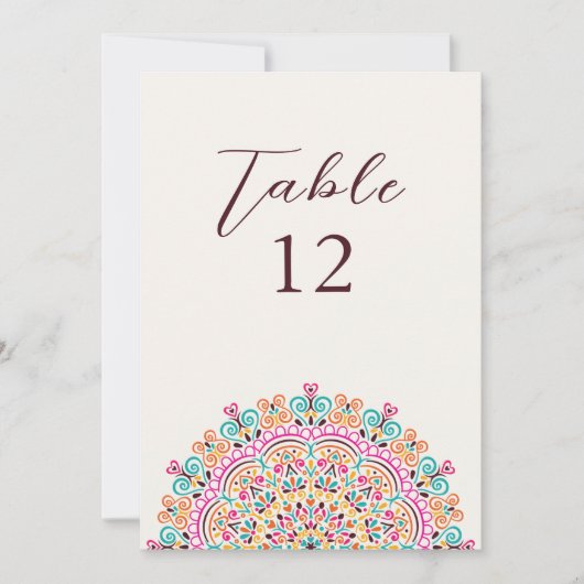 Retro Mexican Terrain Mandala Wedding Table Number Kaart (Voorkant)