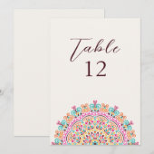 Retro Mexican Terrain Mandala Wedding Table Number Kaart (Voorkant / Achterkant)