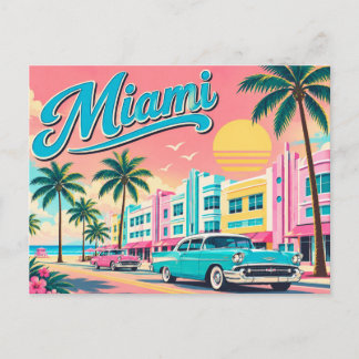 Retro Miami ansichtkaart uit het verleden | Vibe F Feestdagenkaart