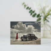 Retro Miami Beach 1940's roadster op het strand Briefkaart (Staand voorkant)