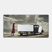 Retro Miami Beach 1940's roadster op het strand Bureaumat (Keyboard & Muis)