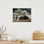 Retro Miami Beach 1940's roadster op het strand Poster (Keuken)