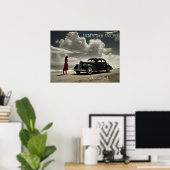 Retro Miami Beach 1940's roadster op het strand Poster (Thuiskantoor)
