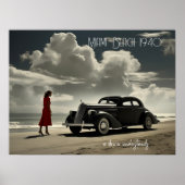 Retro Miami Beach 1940's roadster op het strand Poster (Voorkant)
