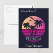Retro Miami Beach Florida Vintage Travel Briefkaart (Voorkant / Achterkant)