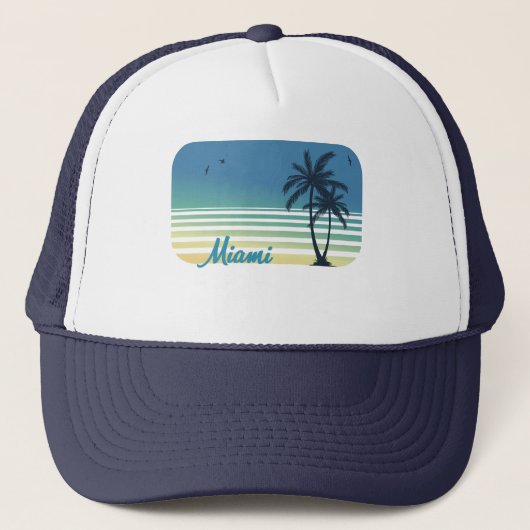 Retro Miami Beach Palm Tree party Sunset Souvenir Trucker Pet (Voorkant)