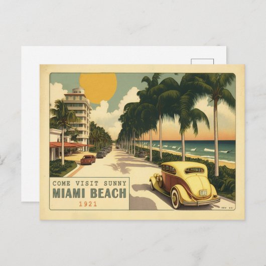 Retro Miami Briefkaart van 1920strand Ocean Drive (Voorkant / Achterkant)
