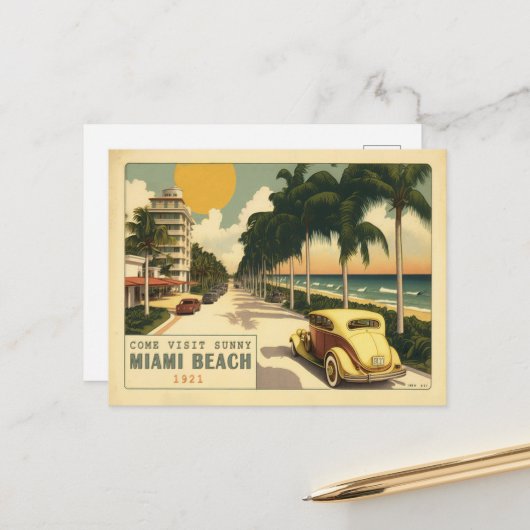 Retro Miami Briefkaart van 1920strand Ocean Drive (Voorkant / Achterkant in situ)
