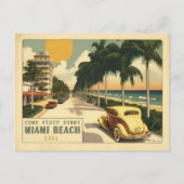Retro Miami Briefkaart van 1920strand Ocean Drive (Voorkant)