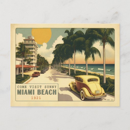 Retro Miami Briefkaart van 1920strand Ocean Drive (Voorkant)