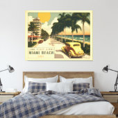Retro Miami Briefkaart van 1920strand Ocean Drive Canvas Afdruk (Insitu (Slaapkamer))