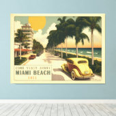 Retro Miami Briefkaart van 1920strand Ocean Drive Canvas Afdruk (Insitu (Houten vloer))