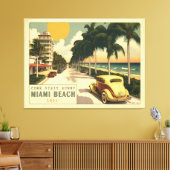Retro Miami Briefkaart van 1920strand Ocean Drive Canvas Afdruk (Insitu (Woonkamer))