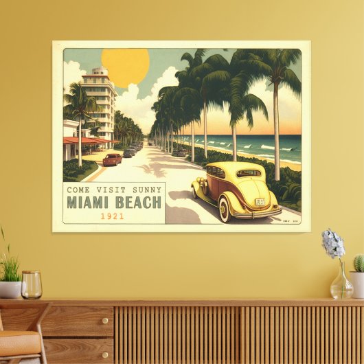 Retro Miami Briefkaart van 1920strand Ocean Drive Canvas Afdruk (Insitu (Woonkamer))
