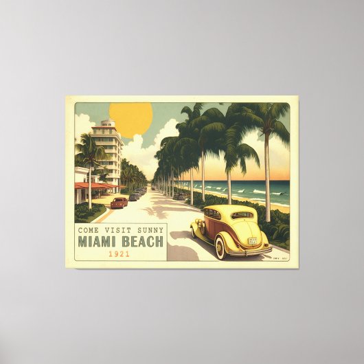 Retro Miami Briefkaart van 1920strand Ocean Drive Canvas Afdruk (Voorkant)