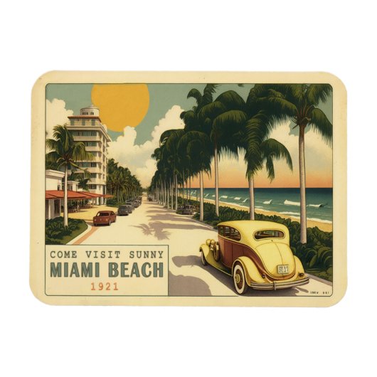 Retro Miami Briefkaart van 1920strand Ocean Drive Magneet (Horizontaal)