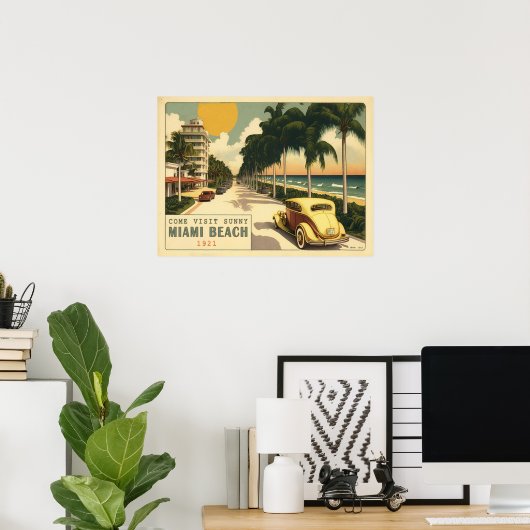 Retro Miami Briefkaart van 1920strand Ocean Drive Poster (Thuiskantoor)