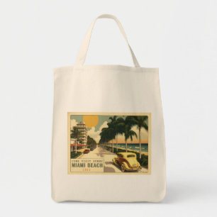 Retro Miami Briefkaart van 1920strand Ocean Drive Tote Bag
