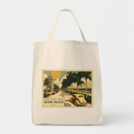 Retro Miami Briefkaart van 1920strand Ocean Drive Tote Bag (Voorkant)
