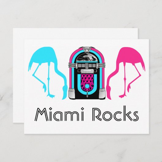 Retro Miami Flamingo's Diner Jukebox Briefkaart (Voorkant / Achterkant)