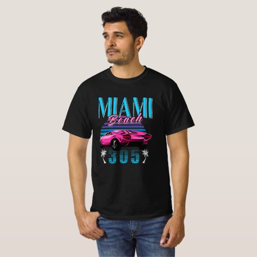 Retro Miami Florida 305 auto T-shirt (Voorkant volledig)